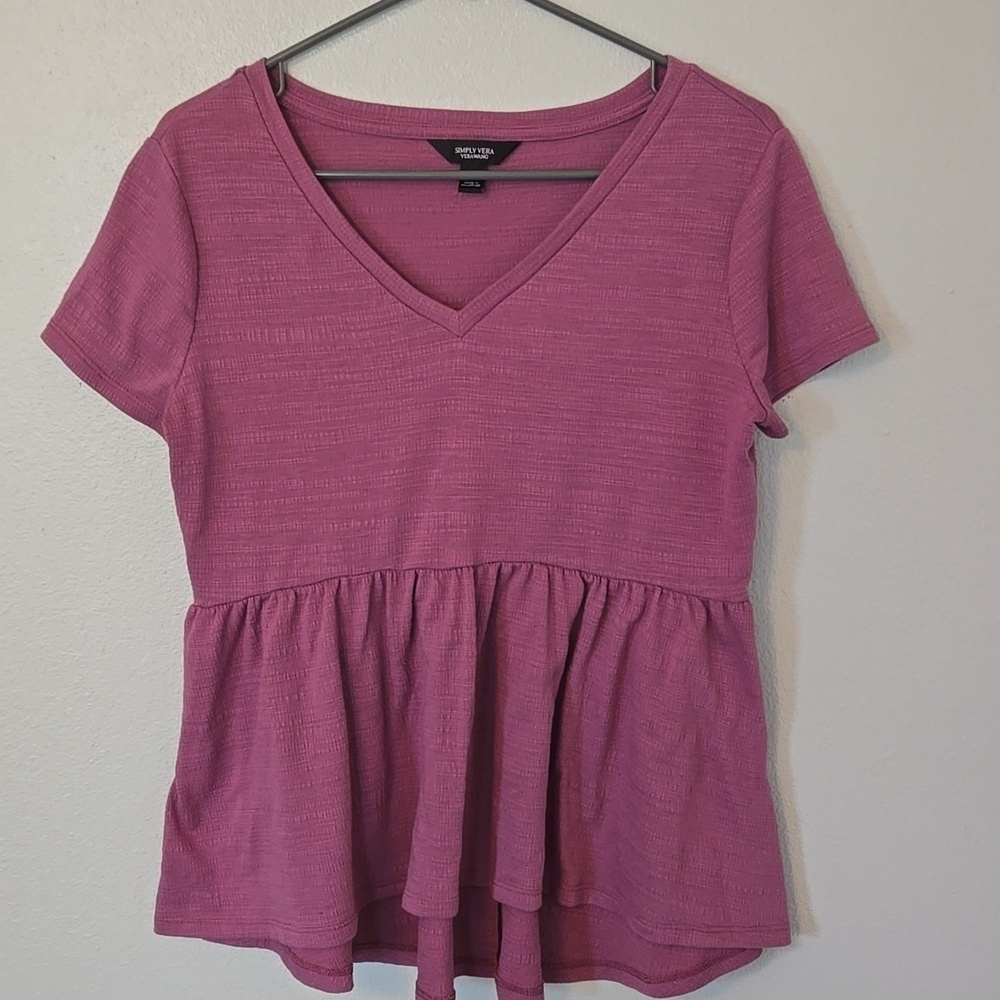 Simply Vera Wang | Purple Peplum Short Sleeve Top Size Small
